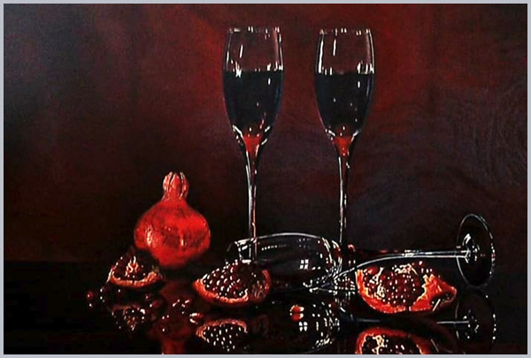 Pomegranate still life oil painting on canvas by Ukrainian artist Matish, 60x80cm