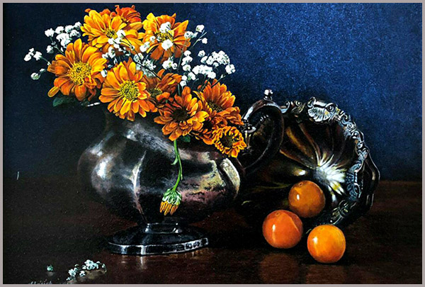 Mother's Flowers - floral still life oil painting on canvas by Ukrainian artist Matish, 50x70cm