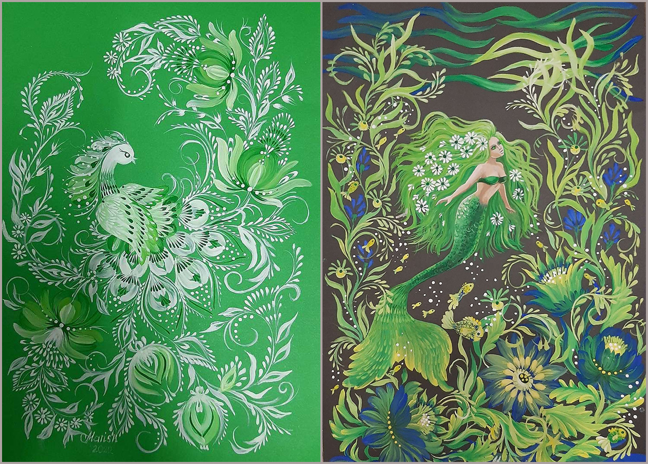 Petrykivka Ukrainian folk art painting sample 2 by Matish - UNESCO heritage decorative art with one-stroke technique